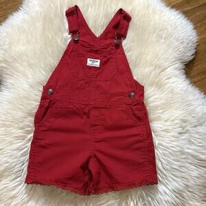 OshKosh B'Gosh Vestbak Toddler Girl Short Overalls Red Eyelet Lace Trim Size 4T